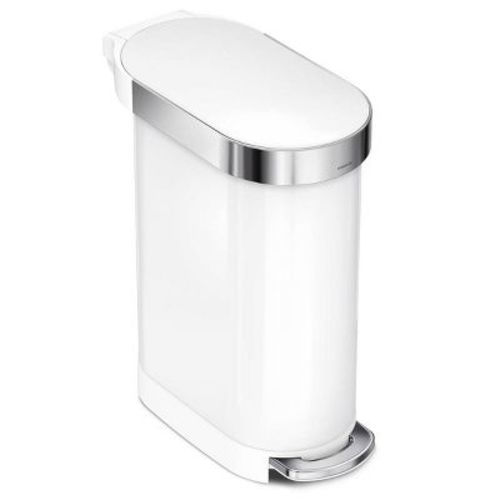 simplehuman 45L Slim Kitchen Step Trash Can White Steel Garbage Can with Liner Rim