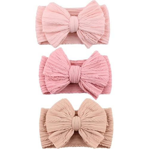 DRESHOW BQUBO Handmade Baby Headbands Soft & Stretchy Hair Bands with Bows Nylon Bows Hairbands for Girls Newborn Infant Toddlers Hair Accessories 3 pack