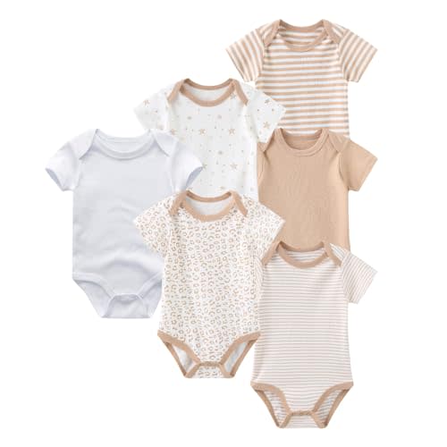 BABYSOLIS 6 Pack Unisex Baby Boy Girl Rompers 0-12months Infant Short Sleeve Bodysuits New Born Soft Cotton One-Piece Clothes