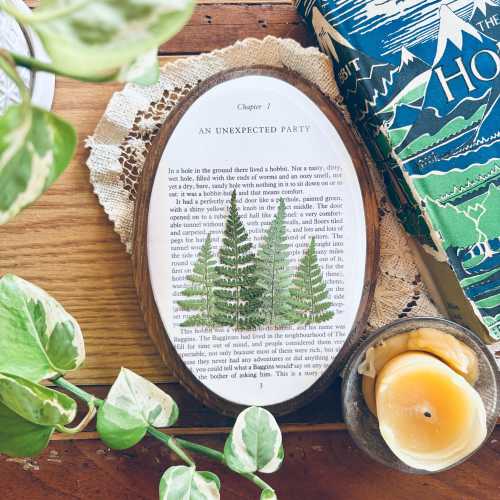The Hobbit Embellished Vintage Book Page Nature Wall Art | Botanical Forest Fern Decor | Framed Pressed Flower Artwork | Lord of the Rings