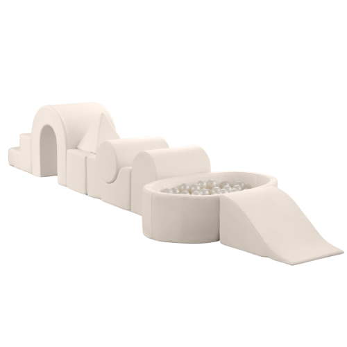 KIDKII Lux Play Set 8-Piece Firm Foam Climbing and Ball Pit for Toddlers, Beige