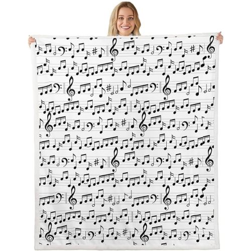 Music Fleece Throw Blanket Baby 30"x40" Kids Musical Notes Plush Blanket for Bed Sofa Couch Staff Music Theme Sherpa Blanket Utra Soft Musical Staff Printed White and Black