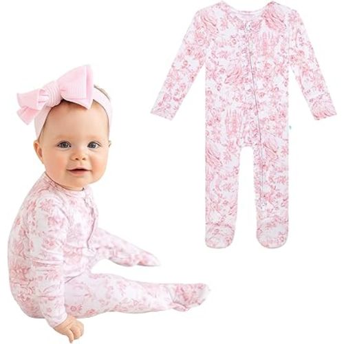 Posh Peanut Footie Pajamas for Baby Girls – Sleepers in Ultra-Soft Viscose from Bamboo with 2-Way Zipper & Ruffle Trim