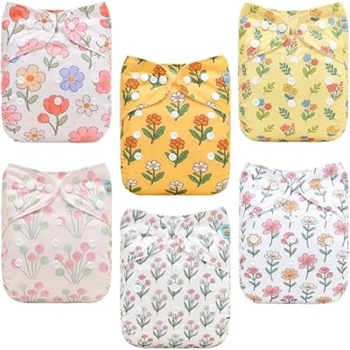 ALVABABY Baby Cloth Diapers 6 Pack with 12 Inserts Cloth Diaper Covers Adjustable Washable Reusable for Baby Girls and Boys 6DM141A