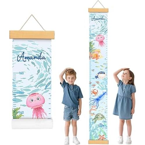 Personalized Name Height Chart for Kids, Canvas Ocean Growth Chart for Wall Removable, Growth Chart for Boys Girls, Nursery and Playroom Wall Decor, Customized Gifts for Kids