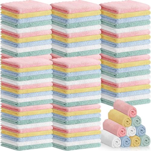 Newwiee 120 Pack Baby Washcloths 9 x 8 Inch Coral Fleece Baby Rags Microfiber Soft Small Towels Absorbent Wash Cloth for Newborn Infants Toddlers Face or Body(Multi Colors)