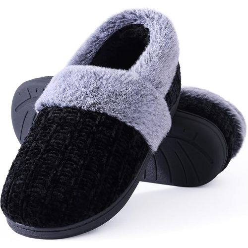 Evshine Women's Fuzzy Memory Foam Slippers, Closed Back Knit Bedroom Slippers, Slip-On Warm House Shoes for Indoor & Outdoor Comfort