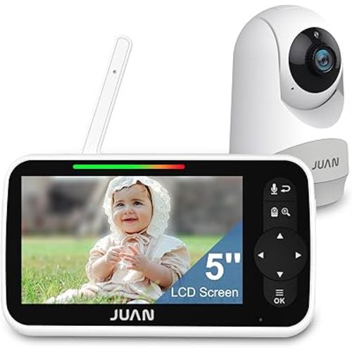 JUAN Baby Monitor with Camera and Audio, 5" LCD Screen, No WiFi 100% Private, 3500mAh Long Battery, 1000ft Range Connection, Remote Pan-Tilt-Zoom, Crystal Night Vision, 2-Way Talk for Newborn Infant