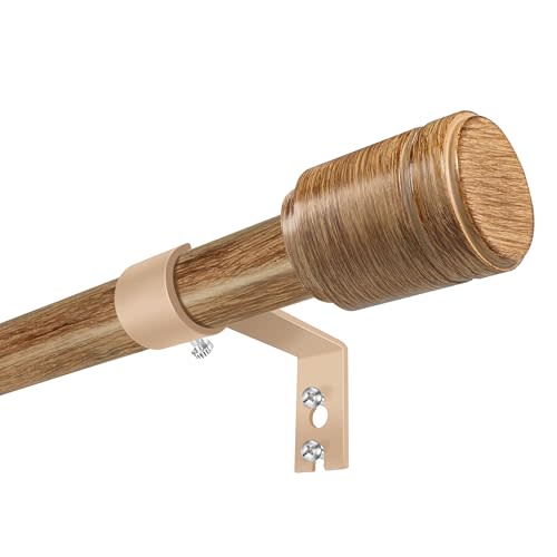 Curtain Rods 30-120 Inch, Adjustable Wood Grain Rods for Windows 1 Pack | 5/8" Diameter for 30-116 Inch Windows, Spliced Window Treatment Rod with Brackets, Long Small Rod for Bedroom, Living Room