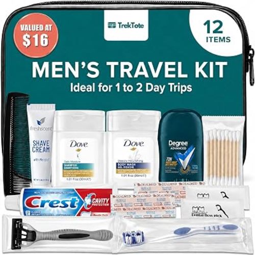 12-Piece Men’s Travel Toiletry Kit – Premium Brand-Name Travel Toiletries