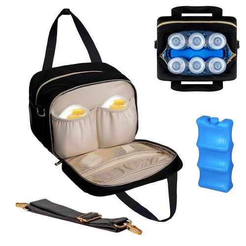 Canero Breastmilk Cooler Bag with Shoulder Strap and Ice Pack Fits 6 Bottles Up to 11oz Compatible with Medela Elvie Momcozy Wearable Breast Pumps Insulated Bottle Storage