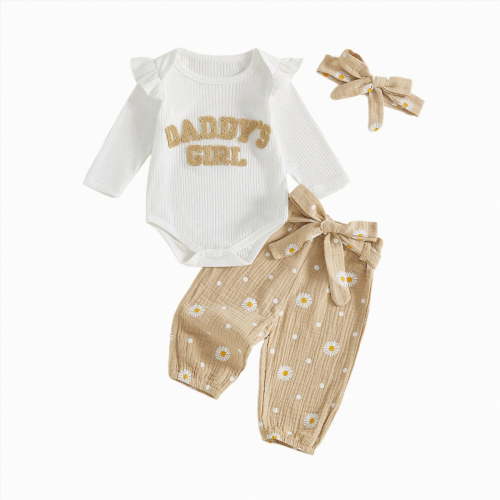Ccpelsie Newborn Baby Girl Fall Winter Outfits Clothes Knit Jumpsuit Ruffle Romper Newborn Coming Home Outfit for Baby Girl(Khaki,3-6 Months)
