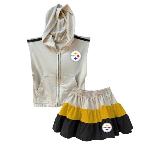 Pittsburgh Steelers Wes & Willy Girls Toddler Sleeveless Full-Zip Hoodie & Three Tier Skirt Set - Gold/Black