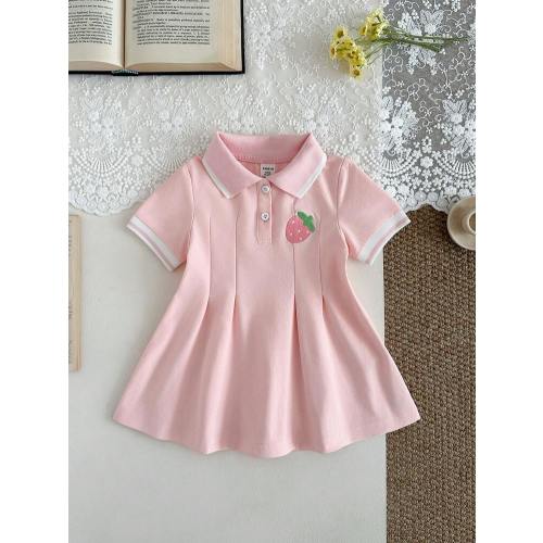 SHEIN 1pc Infant Girls' White Casual Dress, Ribbed Collar & Cuffs, Suitable For Casual Wear, Outdoor, Sports, And Parties | SHEIN USA