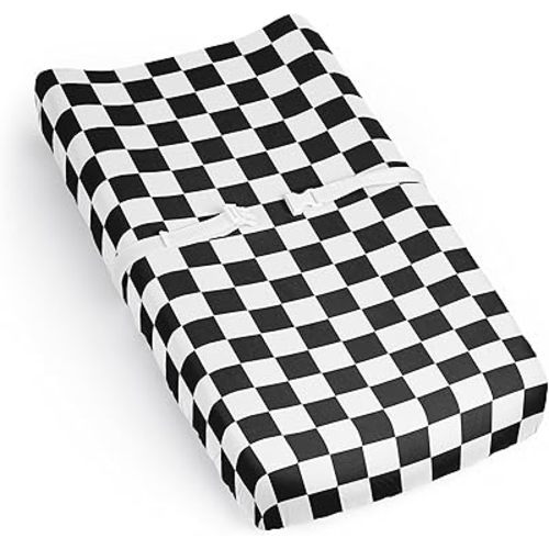 Sweet Jojo Designs Baby Changing Pad Cover Sheet (Black and White Gingham Checkered Plaid) for Boys or Girls, Infant/Newborn Diaper Change Table Mat Covers (Vintage, Classic Checkerboard, Racing Flag)