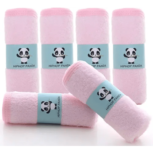 HIPHOP PANDA Baby Washcloths, Rayon Made from Bamboo - 2 Layer Ultra Soft Absorbent Newborn Bath Face Towel - Reusable Baby Wipes for Delicate Skin - Pink, 6 Pack