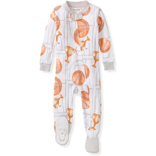 Burt's Bees Baby Organic Cotton Footed Pajamas for Boys, Zipper PJ Sleeper, Snug Fit Sleepwear with Non-Slip Bee Grips