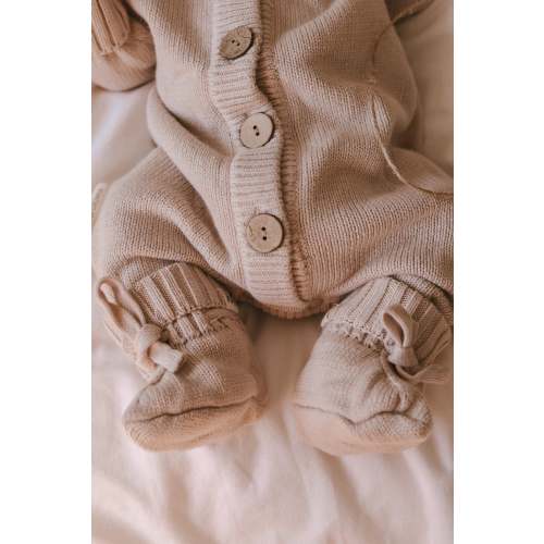 Textured Newborn Knit Booties - Mushroom | 3 Little Crowns