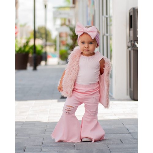 Barbie Pleated Denim Bell Bottoms - PowerPuff Distressed Pink - Bailey's Blossoms