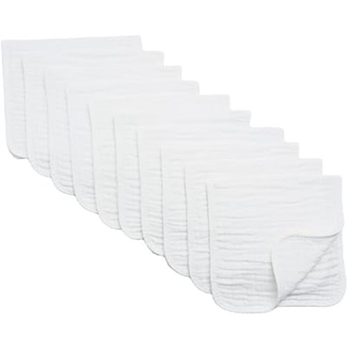 Synrroe Burp Cloths Large, Muslin Burp Cloths for Baby Girls and Boys, Pack of 10 Extra Absorbent and Soft Muslin Bibs, 6 Layers 20 by 10 Inches 100% Cotton (White 10 Pack)