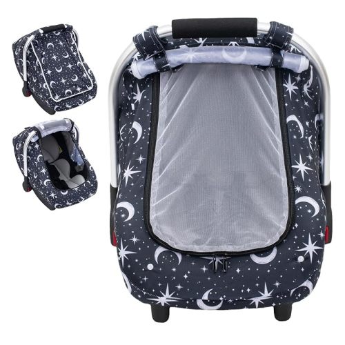 Baby Car Seat Cover with UV Sun Protection and Peek-a-Boo Mesh Window | 3D Air Mesh Fabric, Infant Carseat Canopy for Privacy, Compatible with Doona, Graco, Britax, Chicco, Evenflo Car Seat