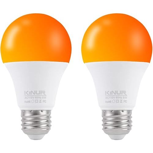 KINUR LED Amber Light Bulbs, A19 9W(60W Equivalent) 1800K E26 A19 Amber Soft Light Bulbs Warm Light Bulbs for Bedroom, Healthy Sleep, Baby Nursery Light, Turtle Friendly Light Bulbs 2 Pack