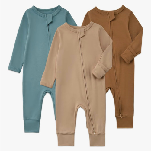 Aablexema 3-Pack Organic Cotton Baby Footless Pajamas with Mitten Cuffs, 2-Way Zipper Infant Romper Outfit
