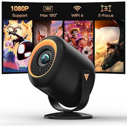 Mini Projector with WiFi and Bluetooth, Portable Projector Native 1080P Support 4k with 180° Adjustable Stand, Max 180" Display Proyector Built-in Speakers