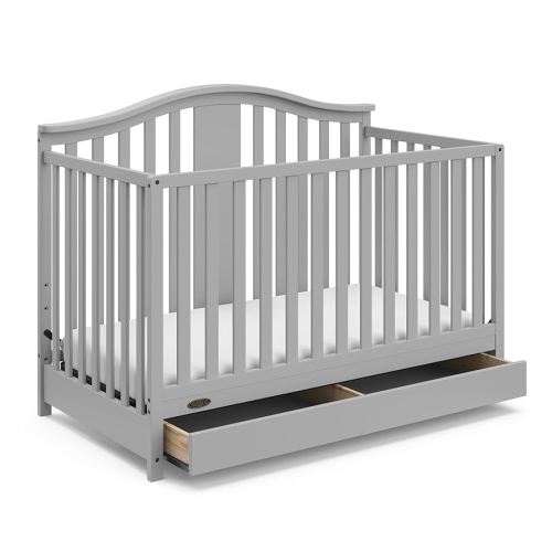 Graco Solano 4-in-1 Convertible Crib with Drawer (Pebble Gray) – GREENGUARD Gold Certified, Includes Full-Size Nursery Storage Drawer