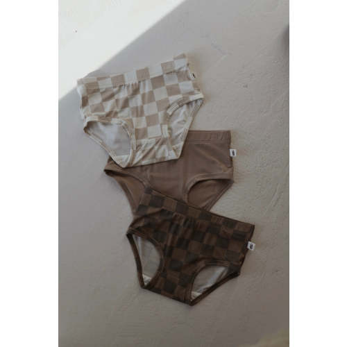 Girl's Bamboo Briefs (3 Pack) | Checkerboard, Taupe & Faded Checkerboard