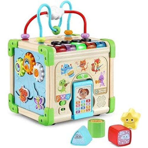 LeapFrog Touch and Learn Electronic Musical Light-Up Wooden Activity Cube Toy, Animal Themed, Ages 1 and Up