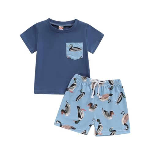 Mokoggiri Toddler Baby Boys Duck Shorts Sets Mallard Duck Print Short Sleeve T Shirts and Shorts Suit 2 Pcs Summer Outfits