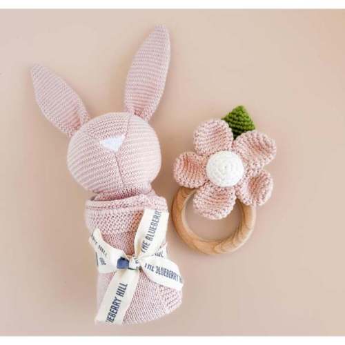 Cotton Crochet Baby Teether Rattle, Flower Blush Pink - The Blueberry Hill | Maisonette