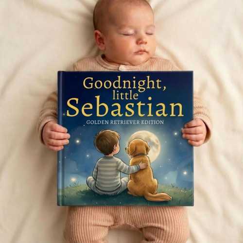 Personalized Golden Retriever Bedtime Story Book for Boys, Custom Retriever Bedtime Book Boy, Golden Retriever Nursery Gift, Dog Baby Shower
