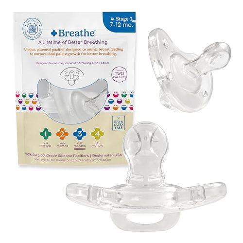 Breathe Orthodontic Baby Pacifier – Natural Oral & Facial Development – BPA-Free, Latex-Free, Pediatrician Developed – 100% Silicone 2 Pack (7-12 Months)