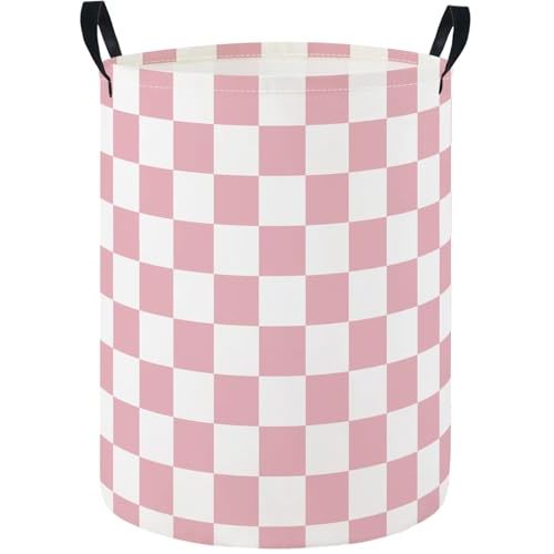 Baby Laundry Hamper Basket Baby Hamper for Nursery Boy and Girl Cute Storage Bin Organizer Boho Room Decor(Pink Checkered)