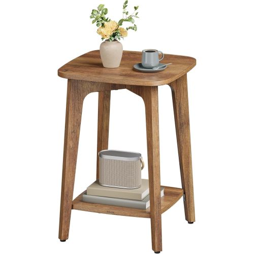 VASAGLE MAEZO Collection - Side Table, 2-Tier Small Square End Table, Nightstand with Tapered Legs, Curved Transitions, for Small Spaces, Living Room, Bedroom, Honey Brown ULET236K01