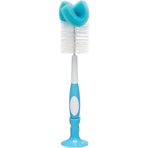 Dr. Brown's Reusable Sponge Baby Bottle Cleaning Brush with Suction Cup Stand, Scrubber and Nipple Cleaner, Blue, 1-Pack
