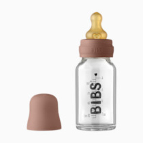 BIBS Baby Glass Bottle. Anti-Colic. Round Natural Rubber Latex Nipple. Supports Natural Breastfeeding, Complete Set - 110 ml, Woodchuck