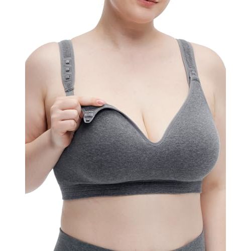Momcozy Busty U.S. Cotton Nursing Bras for Breastfeeding Maternity Bra | For Busty Moms, Full Coverage Support, Wirefree Fixed Padded Molded Cups, Adjustable Nursing Clips, Fixed Straps, Sleep