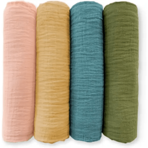 SwaddleDesigns Cotton Muslin Swaddle Blankets for Baby Boy & Baby Girl, Set of 4, Neutral Receiving Blankets for Newborn, Baby Registry & Gift, 46x46 inches, Fiesta