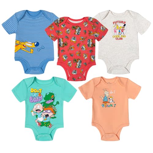 Nickelodeon 90s Baby 5 Pack Bodysuits Newborn to Infant Sizes (Newborn - 24 Months)