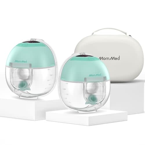 MomMed S33 Wearable Breast Pump with Case, Ultra-Quiet in-Bra Pump for Work & Night, One-Tap Pause, Night Light, Leakproof, 4 Modes 9 Levels, 17/19/21mm Inserts (Green, Double Pro (with Case))
