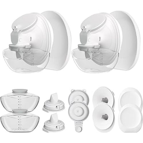 2 Pack Full Breast Pump Kits Compatible with Momcozy Upgraded Mobile Flow M9, Upgraded M9 Full Set Parts Including 21mm FlnageX2, Gray ValveX2, Gray DiaphragmX2, Container with LipX2, 2 Overall-21mm