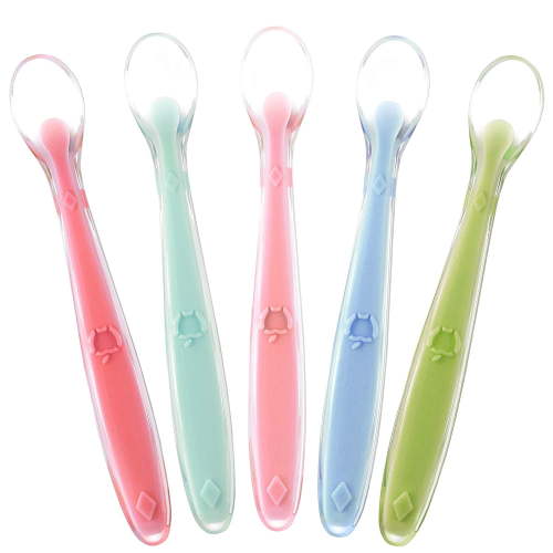 Best First Stage Baby Infant Spoons, 5-Pack, Soft Silicone Baby Spoons Training Spoon Gift Set For Infant