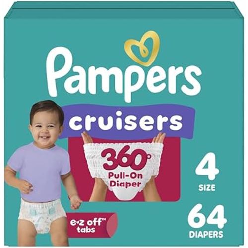 Pampers Diapers - Cruisers 360 - Size 4, 64 Count, Babyproof up to 100% Leakproof Pull-On Diaper