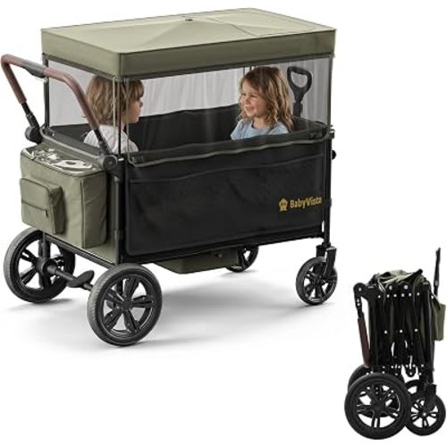 Stroller Wagon for Kids, One-Hand Adjustable Push/Pull Handle
