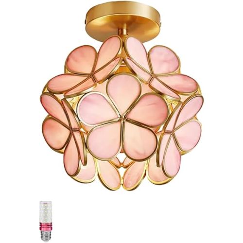 Flower Ceiling Light Fixtures, Cute Stained Glass Flush Mount Lamp, Small Semi Flush Mount Light for Hallway, Entryway