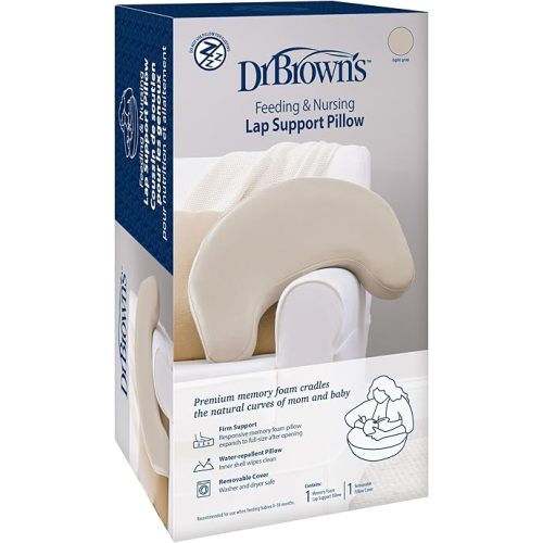 Dr. Brown's Feeding and Nursing Lap Support Pillow with Cover, Premium Memory Foam, Responsive Firm Support, Light Gray
