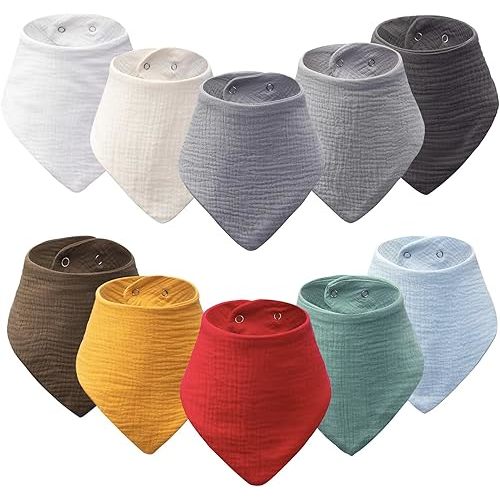 10-Pack Baby Bandana Bibs, 100% Cotton Drool Bibs for Boys & Girls, Soft Absorbent Teething Bib for Newborn Infant Toddler